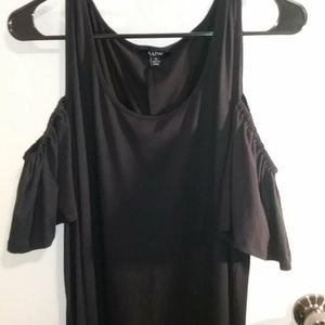 Cold shoulder ruffle cotton blend